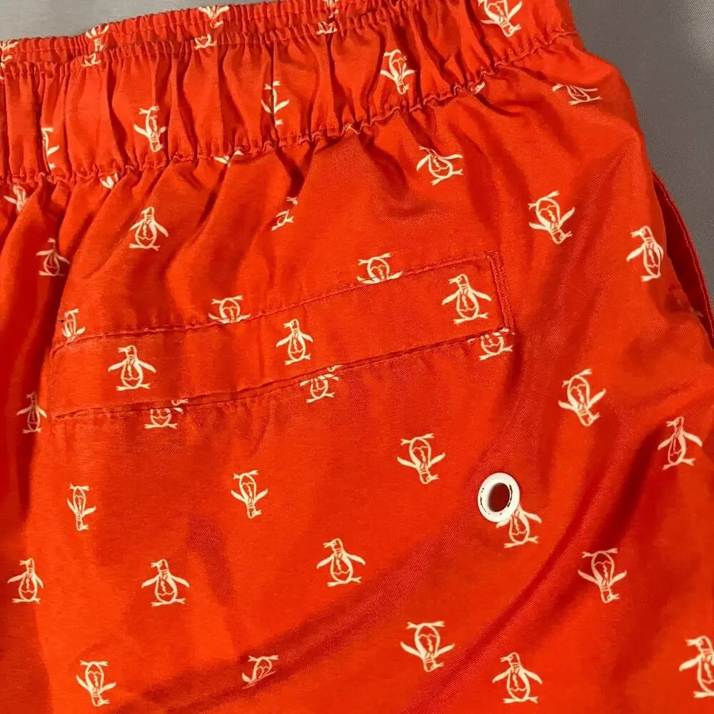 Original Penguin Swim Trunks Boys Medium‎ Red White Penguin Logo Print Board Sho